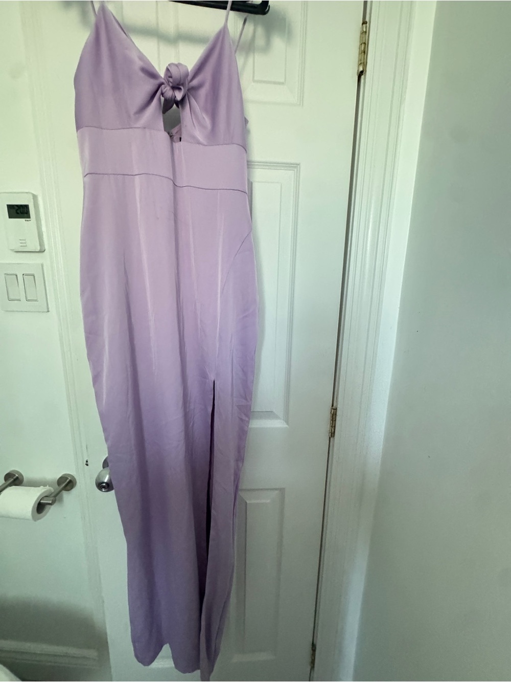 Aidan Mattox Lilac Knot-Front Spaghetti Strap Maxi Dress